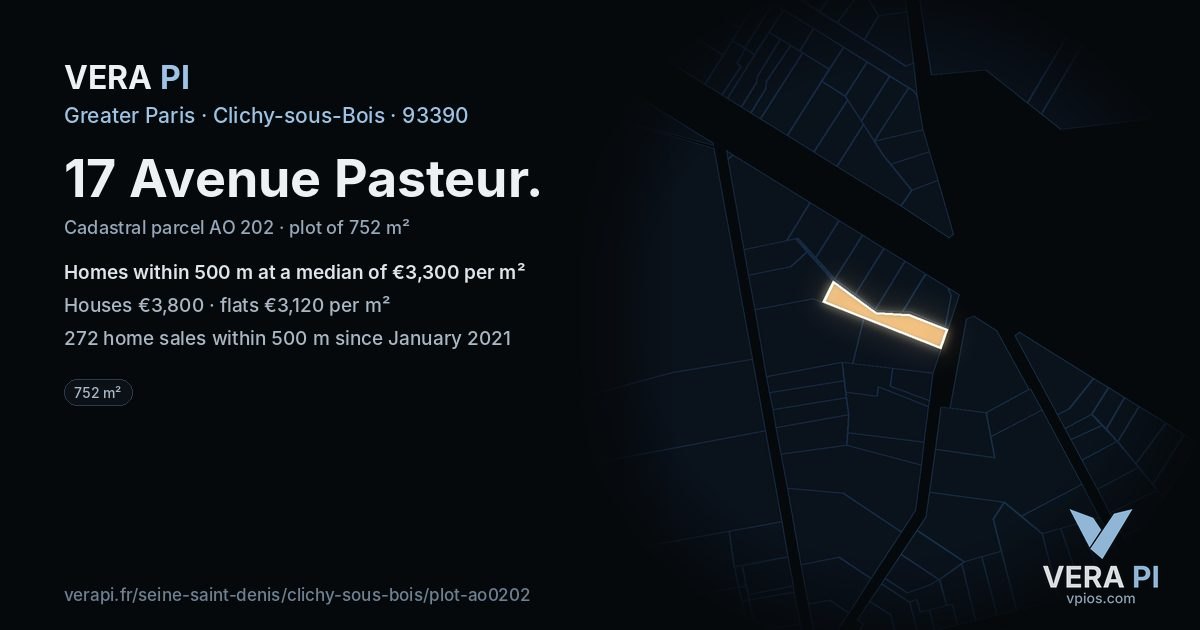 17 Avenue Pasteur, Clichy-sous-Bois at night – the plot lit, the parcels around coloured by the prices near them