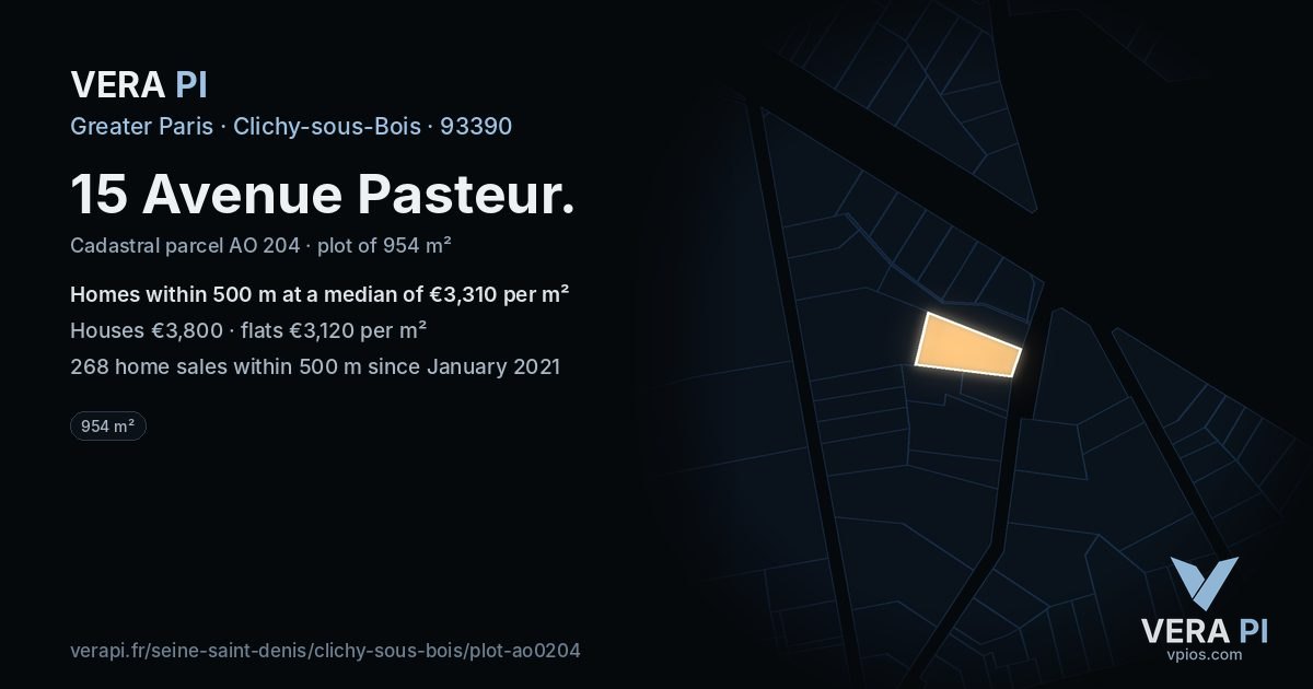 15 Avenue Pasteur, Clichy-sous-Bois at night – the plot lit, the parcels around coloured by the prices near them