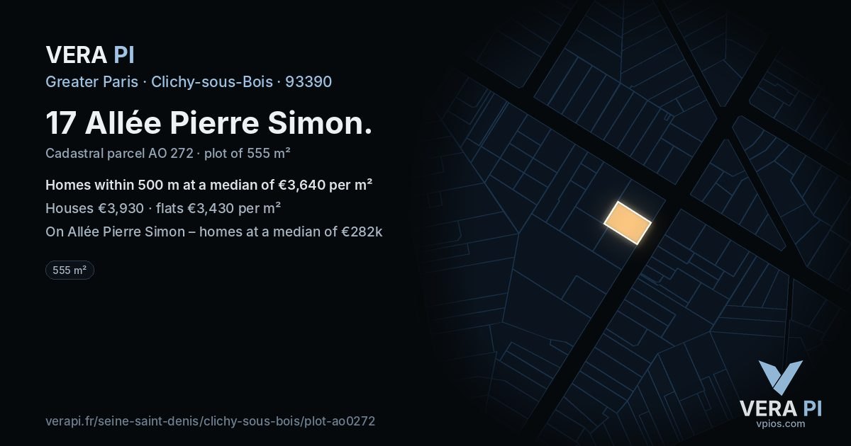 17 Allée Pierre Simon, Clichy-sous-Bois at night – the plot lit, the parcels around coloured by the prices near them