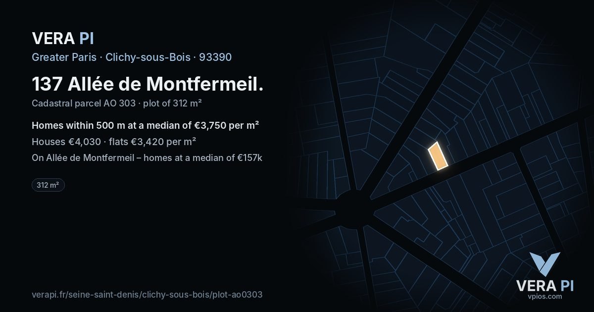 137 Allée de Montfermeil, Clichy-sous-Bois at night – the plot lit, the parcels around coloured by the prices near them