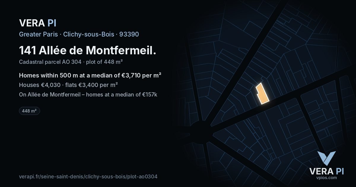 141 Allée de Montfermeil, Clichy-sous-Bois at night – the plot lit, the parcels around coloured by the prices near them