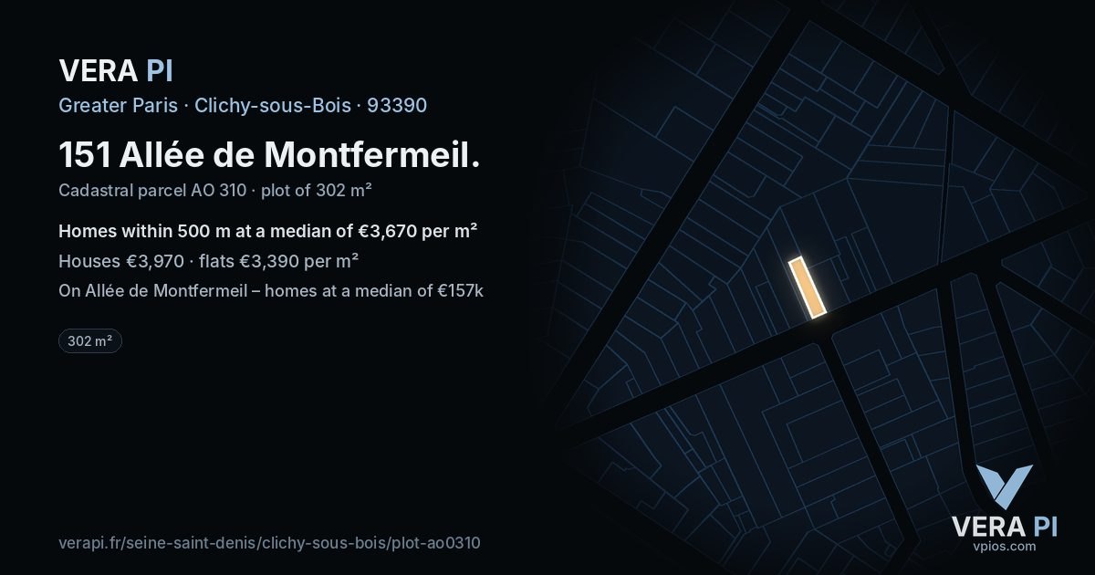 151 Allée de Montfermeil, Clichy-sous-Bois at night – the plot lit, the parcels around coloured by the prices near them