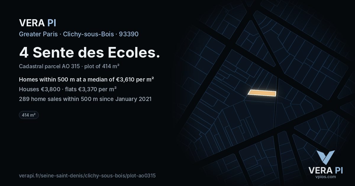 4 Sente des Ecoles, Clichy-sous-Bois at night – the plot lit, the parcels around coloured by the prices near them