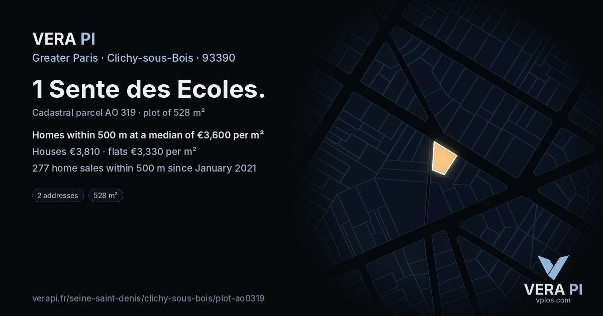 1 Sente des Ecoles, Clichy-sous-Bois at night – the plot lit, the parcels around coloured by the prices near them