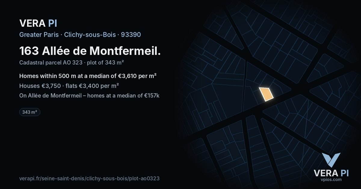 163 Allée de Montfermeil, Clichy-sous-Bois at night – the plot lit, the parcels around coloured by the prices near them