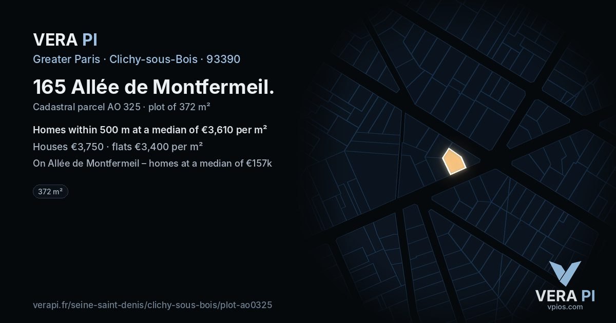 165 Allée de Montfermeil, Clichy-sous-Bois at night – the plot lit, the parcels around coloured by the prices near them