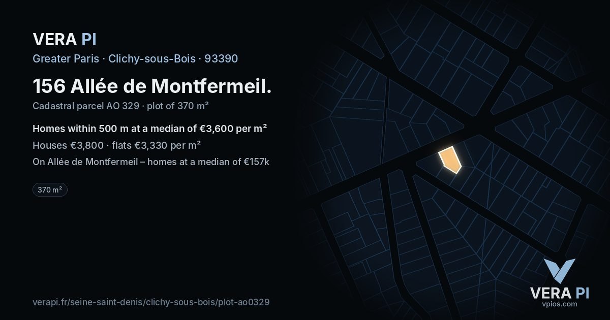 156 Allée de Montfermeil, Clichy-sous-Bois at night – the plot lit, the parcels around coloured by the prices near them