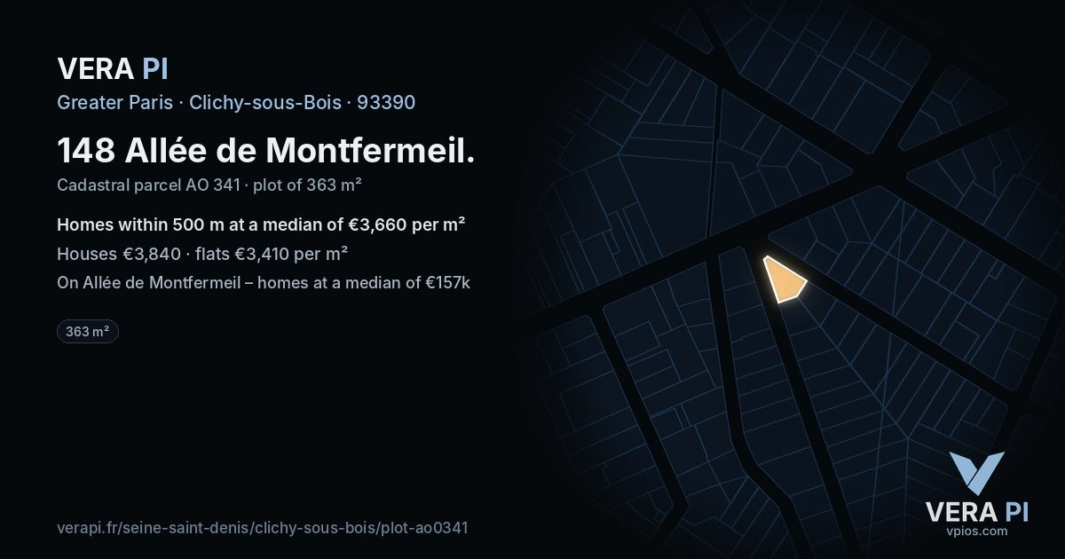 148 Allée de Montfermeil, Clichy-sous-Bois at night – the plot lit, the parcels around coloured by the prices near them