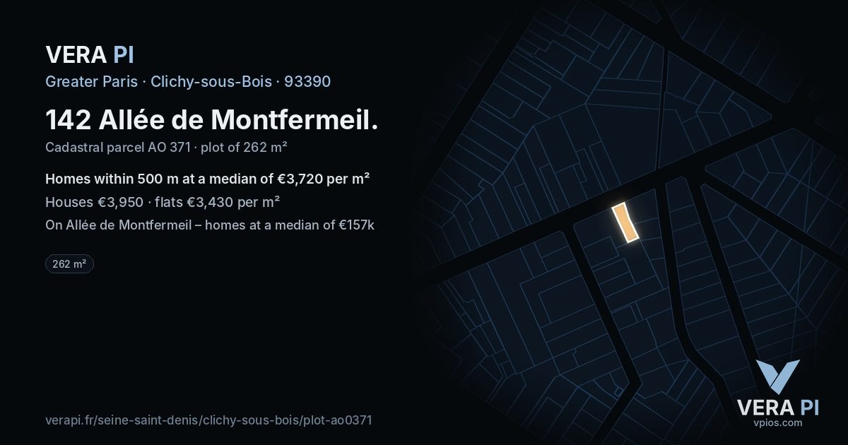 142 Allée de Montfermeil, Clichy-sous-Bois at night – the plot lit, the parcels around coloured by the prices near them