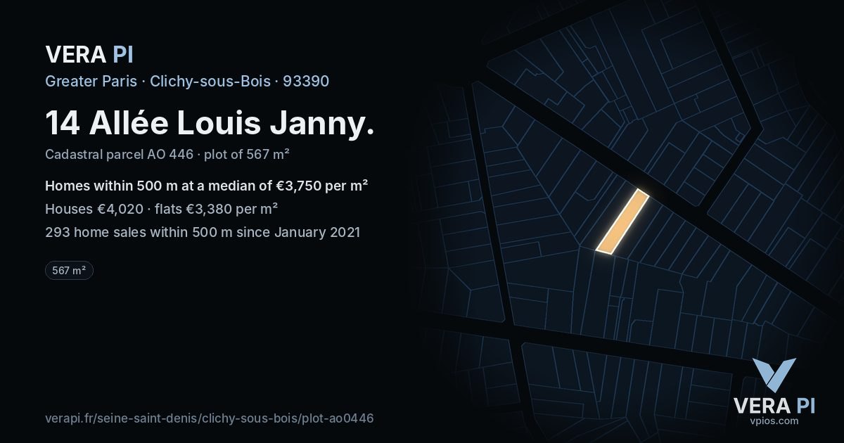 14 Allée Louis Janny, Clichy-sous-Bois at night – the plot lit, the parcels around coloured by the prices near them