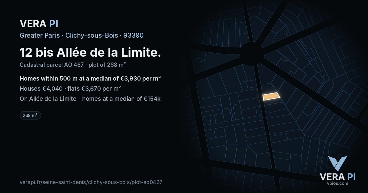 12 bis Allée de la Limite, Clichy-sous-Bois at night – the plot lit, the parcels around coloured by the prices near them