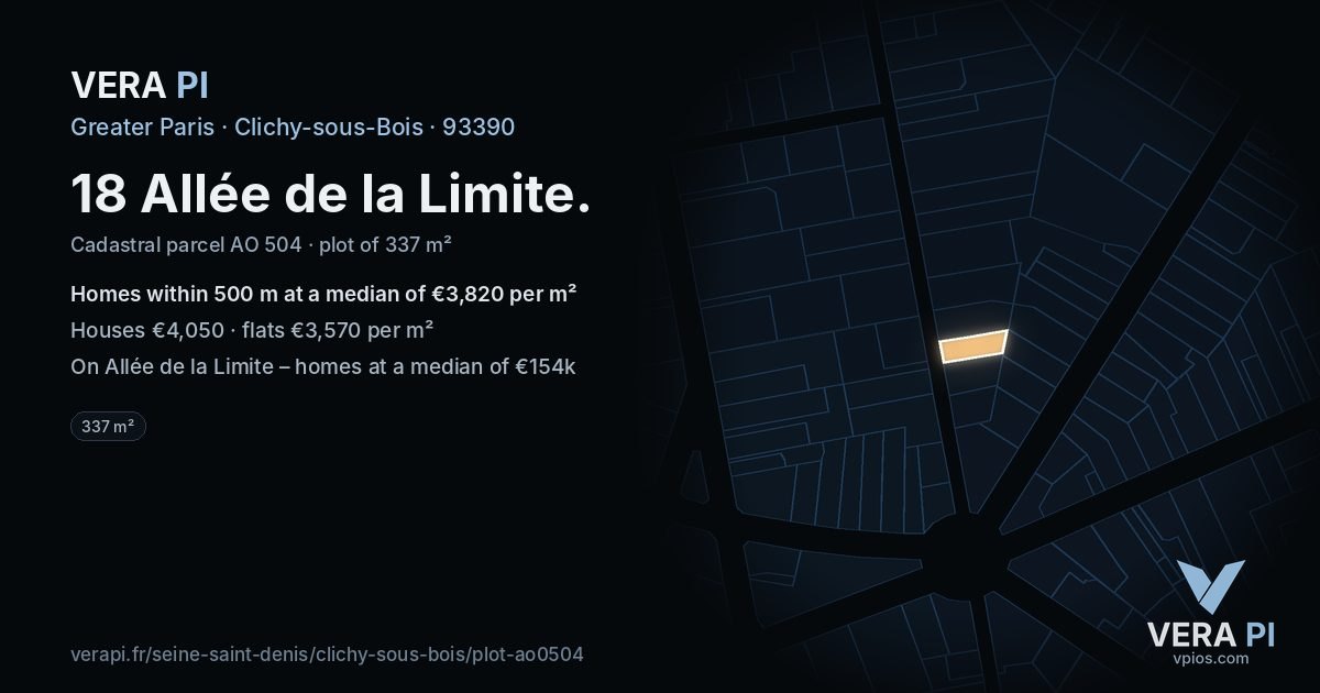 18 Allée de la Limite, Clichy-sous-Bois at night – the plot lit, the parcels around coloured by the prices near them