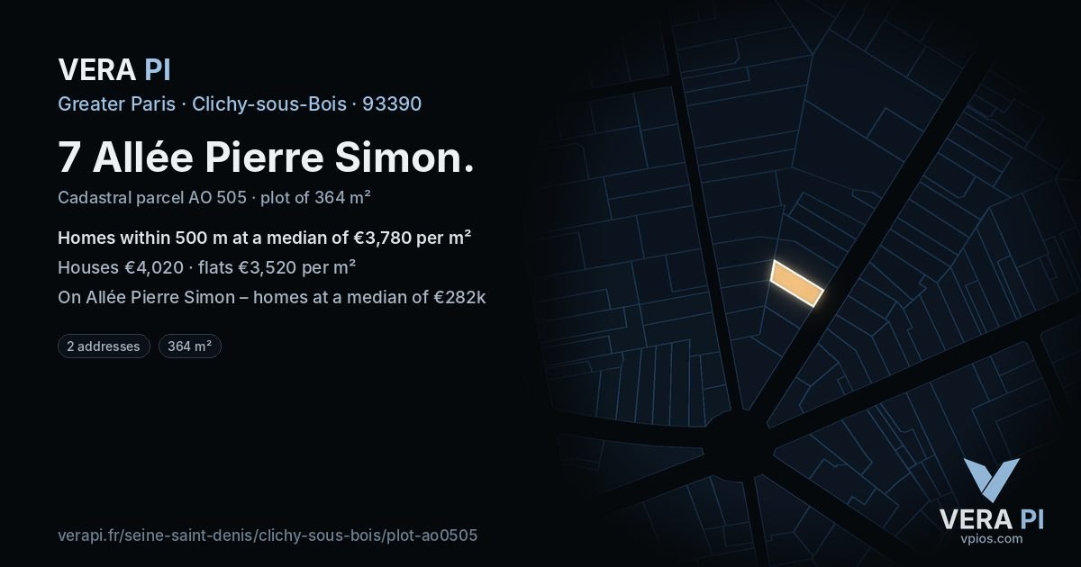 7 Allée Pierre Simon, Clichy-sous-Bois at night – the plot lit, the parcels around coloured by the prices near them