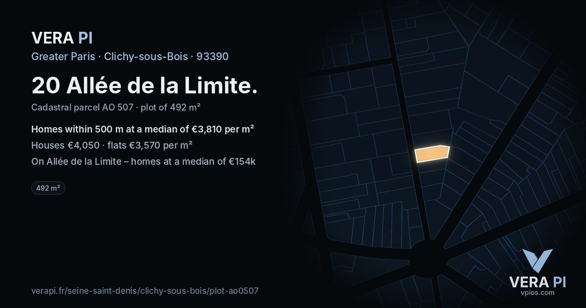 20 Allée de la Limite, Clichy-sous-Bois at night – the plot lit, the parcels around coloured by the prices near them