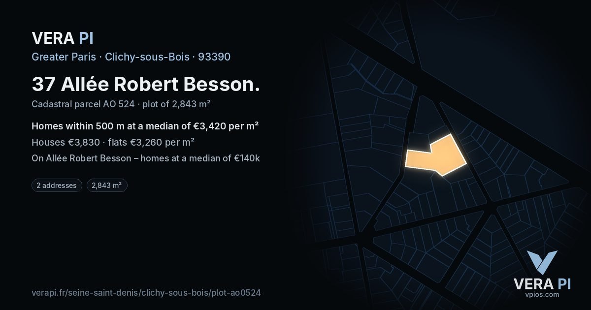 37 Allée Robert Besson, Clichy-sous-Bois at night – the plot lit, the parcels around coloured by the prices near them