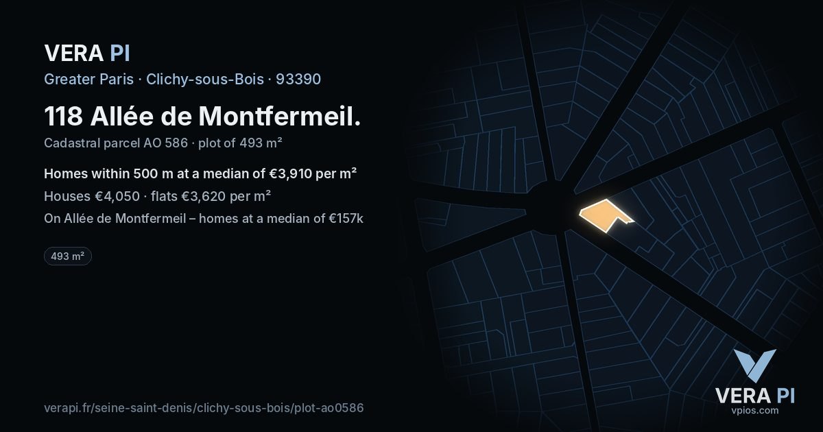 118 Allée de Montfermeil, Clichy-sous-Bois at night – the plot lit, the parcels around coloured by the prices near them