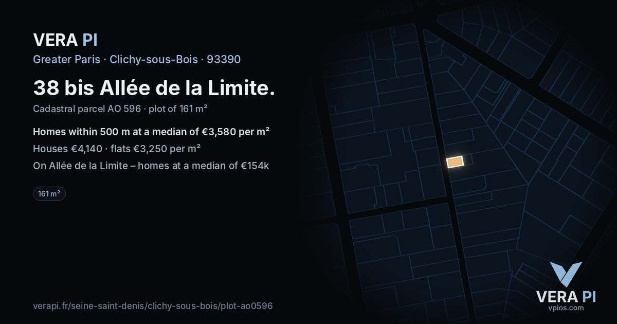 38 bis Allée de la Limite, Clichy-sous-Bois at night – the plot lit, the parcels around coloured by the prices near them