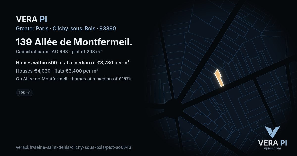 139 Allée de Montfermeil, Clichy-sous-Bois at night – the plot lit, the parcels around coloured by the prices near them
