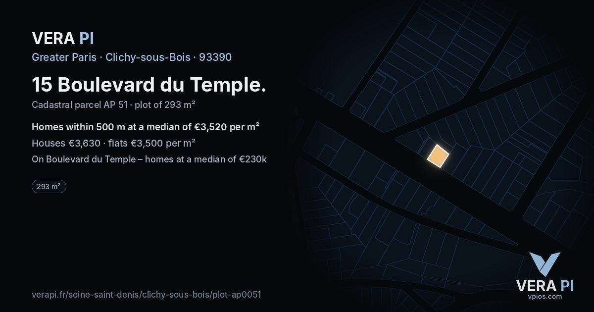 15 Boulevard du Temple, Clichy-sous-Bois at night – the plot lit, the parcels around coloured by the prices near them