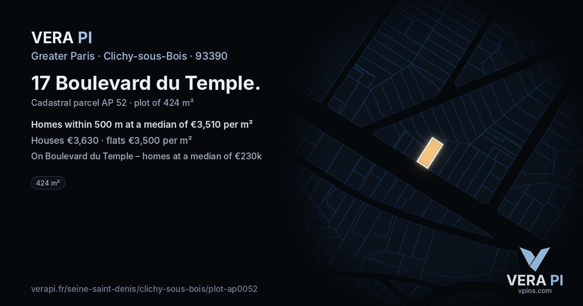 17 Boulevard du Temple, Clichy-sous-Bois at night – the plot lit, the parcels around coloured by the prices near them