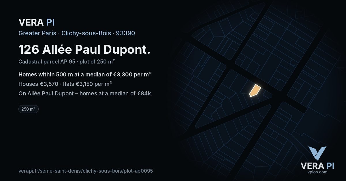 126 Allée Paul Dupont, Clichy-sous-Bois at night – the plot lit, the parcels around coloured by the prices near them
