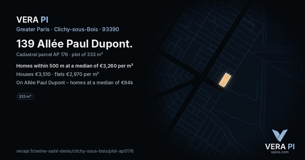 139 Allée Paul Dupont, Clichy-sous-Bois at night – the plot lit, the parcels around coloured by the prices near them