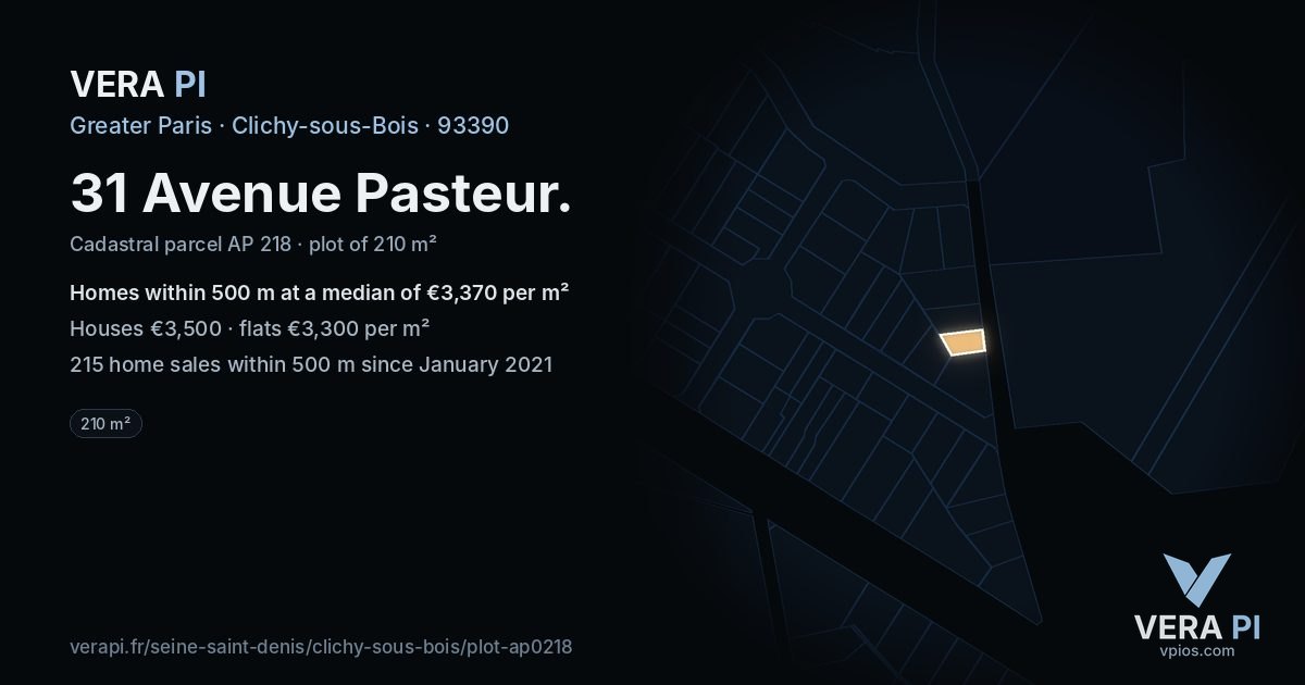 31 Avenue Pasteur, Clichy-sous-Bois at night – the plot lit, the parcels around coloured by the prices near them