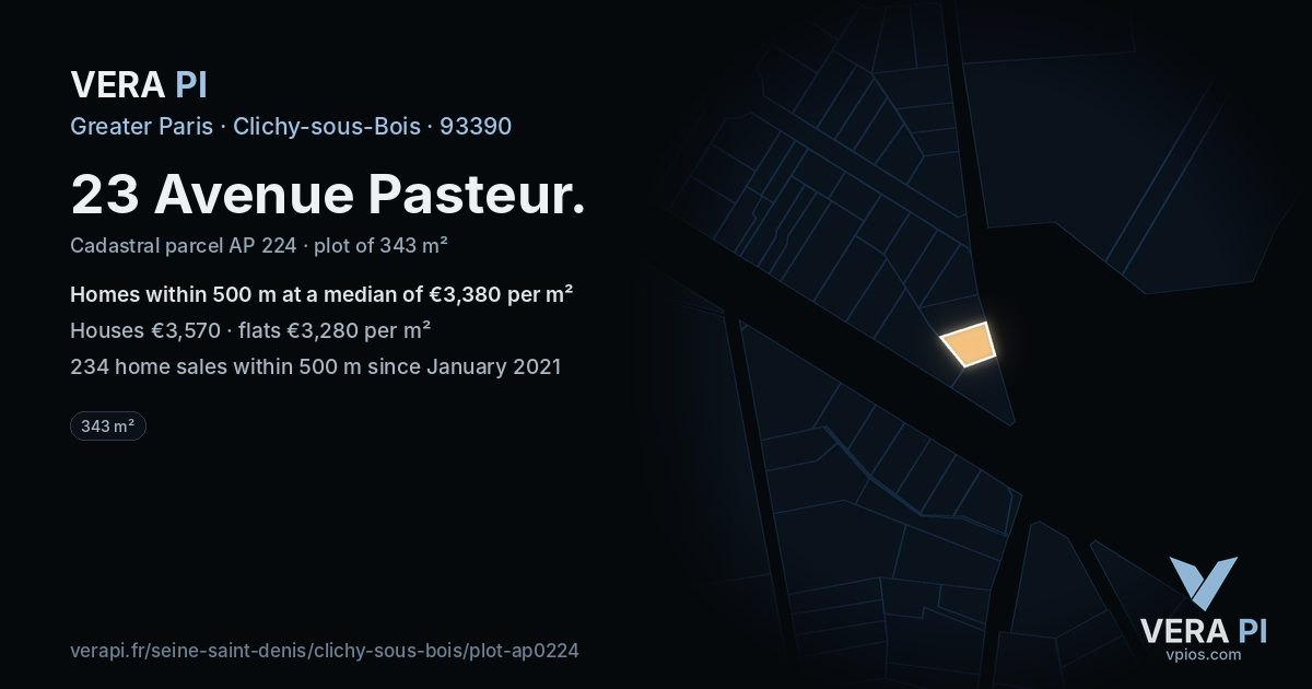 23 Avenue Pasteur, Clichy-sous-Bois at night – the plot lit, the parcels around coloured by the prices near them