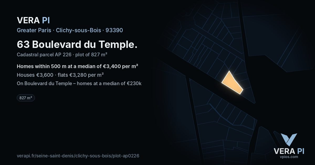 63 Boulevard du Temple, Clichy-sous-Bois at night – the plot lit, the parcels around coloured by the prices near them