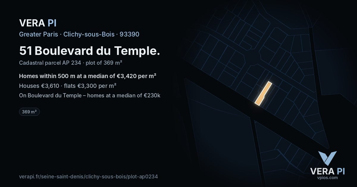 51 Boulevard du Temple, Clichy-sous-Bois at night – the plot lit, the parcels around coloured by the prices near them