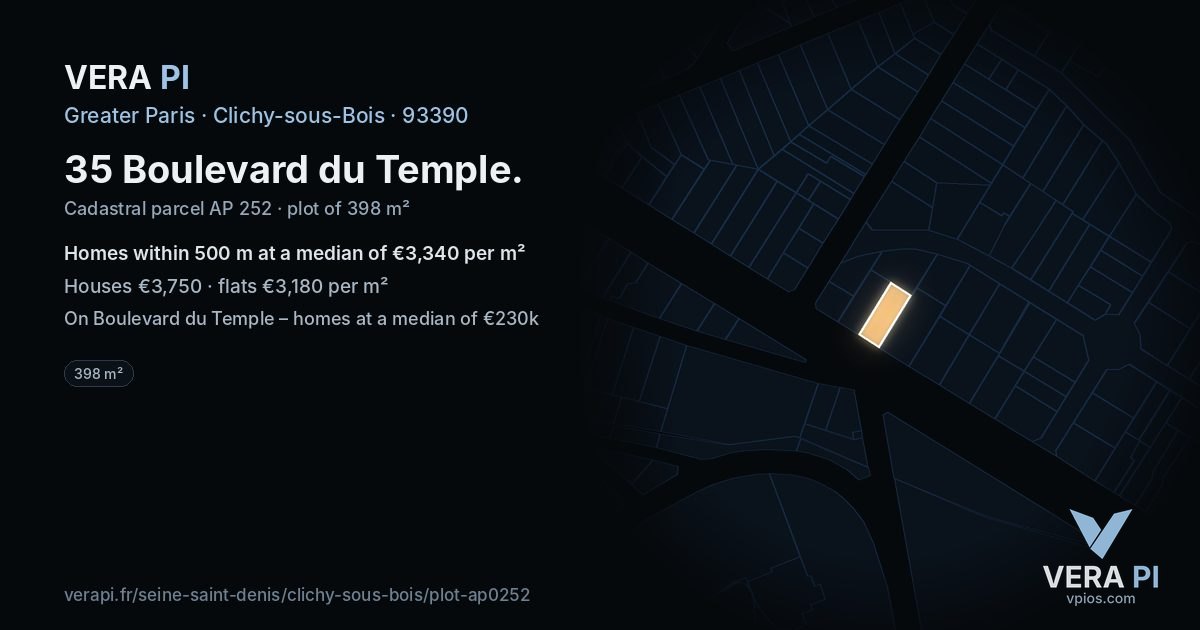35 Boulevard du Temple, Clichy-sous-Bois at night – the plot lit, the parcels around coloured by the prices near them