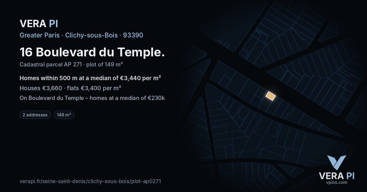 16 Boulevard du Temple, Clichy-sous-Bois at night – the plot lit, the parcels around coloured by the prices near them
