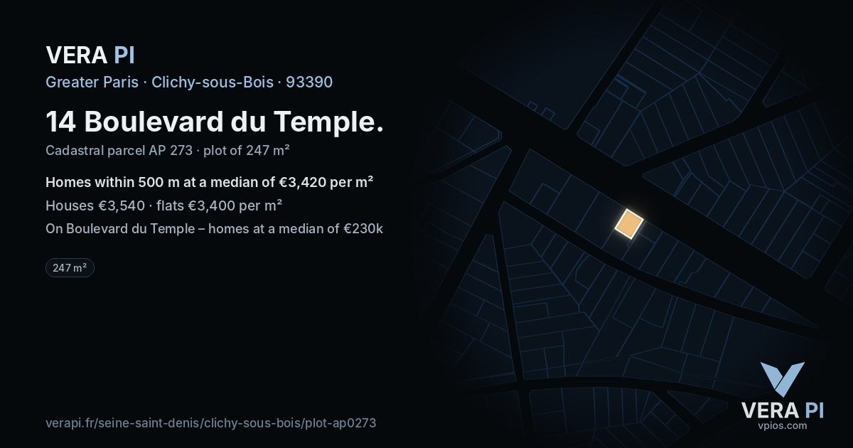 14 Boulevard du Temple, Clichy-sous-Bois at night – the plot lit, the parcels around coloured by the prices near them