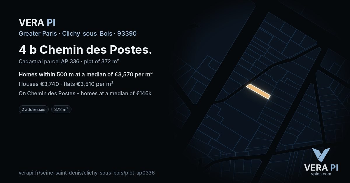 4 b Chemin des Postes, Clichy-sous-Bois at night – the plot lit, the parcels around coloured by the prices near them