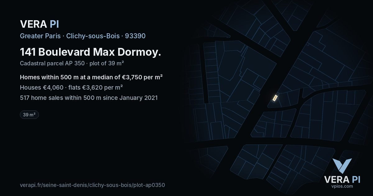 141 Boulevard Max Dormoy, Clichy-sous-Bois at night – the plot lit, the parcels around coloured by the prices near them