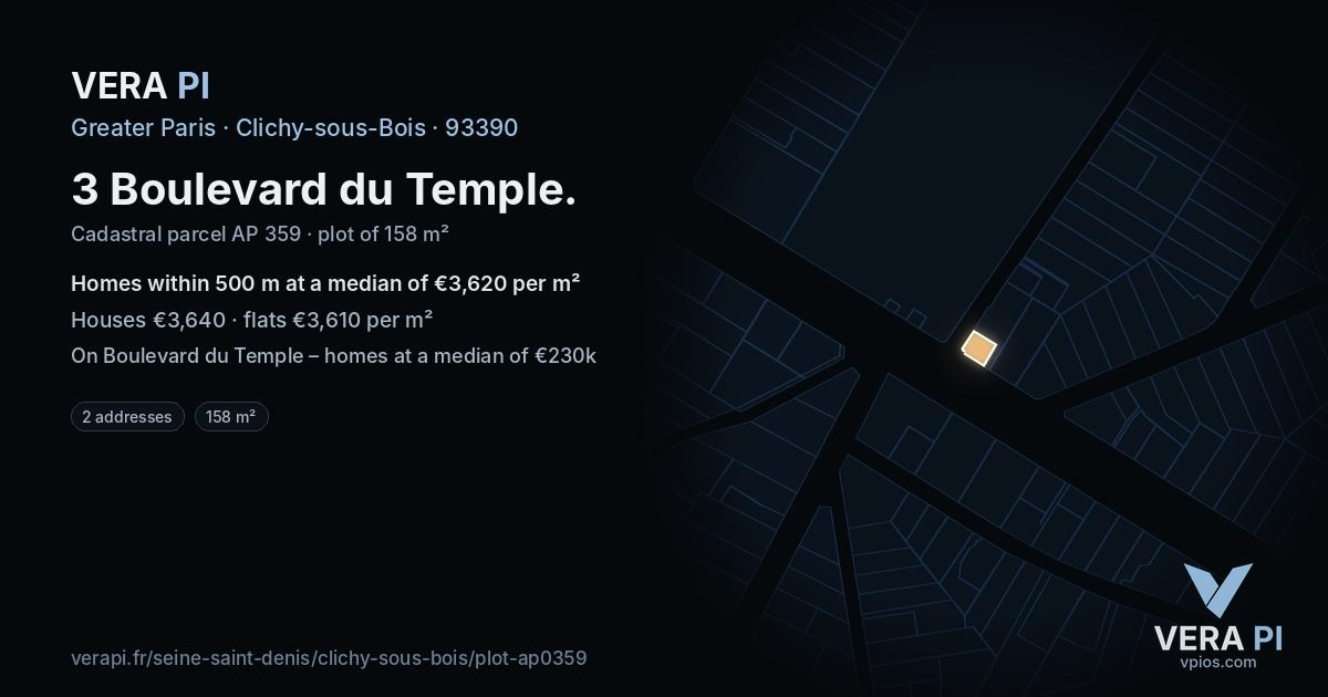 3 Boulevard du Temple, Clichy-sous-Bois at night – the plot lit, the parcels around coloured by the prices near them