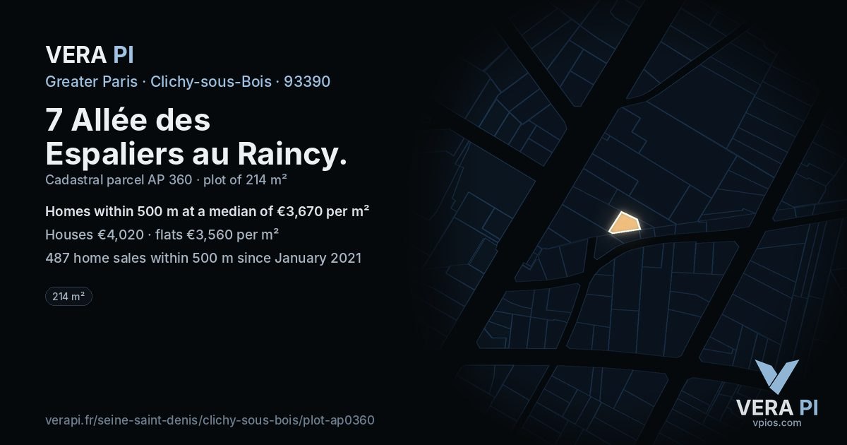7 Allée des Espaliers au Raincy, Clichy-sous-Bois at night – the plot lit, the parcels around coloured by the prices near them