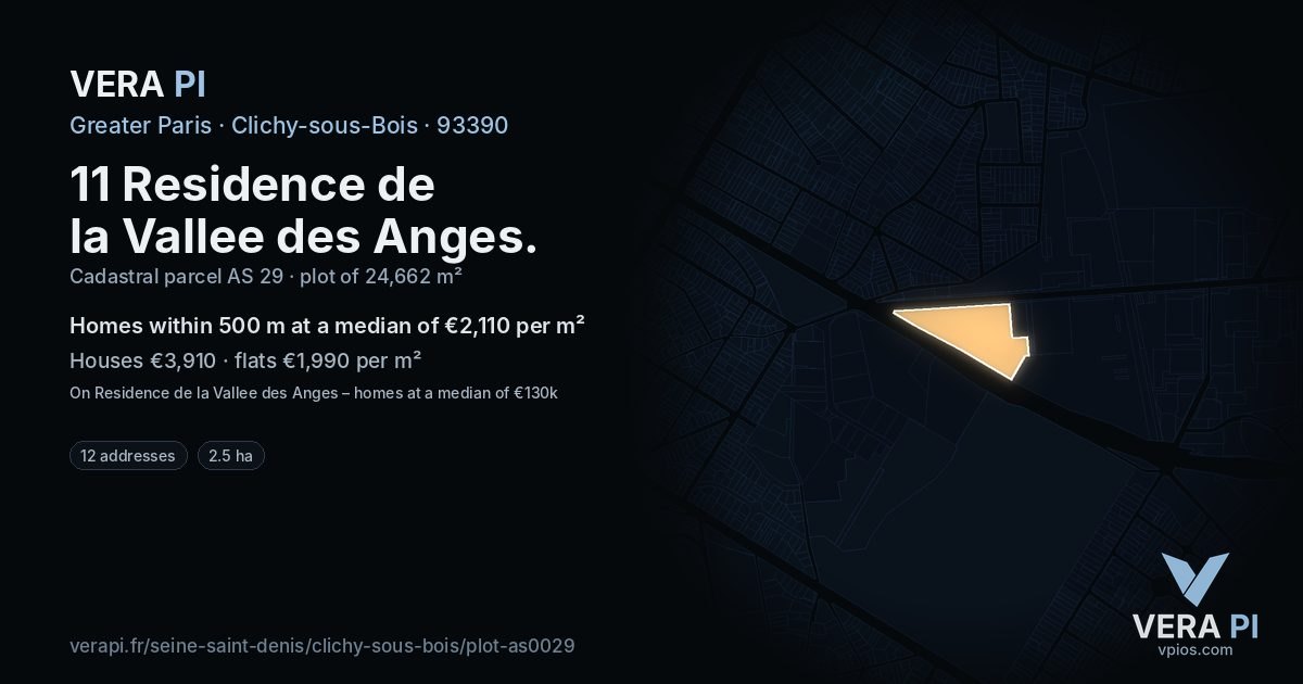 11 Residence de la Vallee des Anges, Clichy-sous-Bois at night – the plot lit, the parcels around coloured by the prices near them