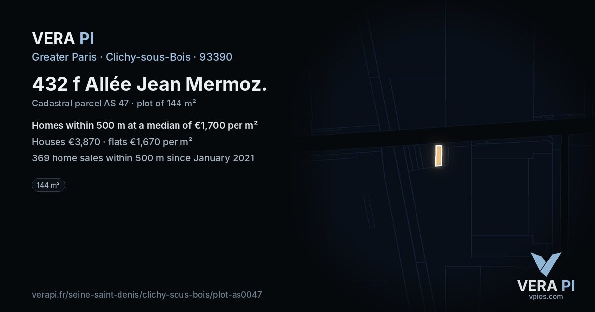 432 f Allée Jean Mermoz, Clichy-sous-Bois at night – the plot lit, the parcels around coloured by the prices near them