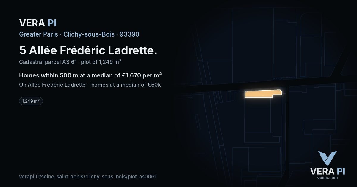 5 Allée Frédéric Ladrette, Clichy-sous-Bois at night – the plot lit, the parcels around coloured by the prices near them