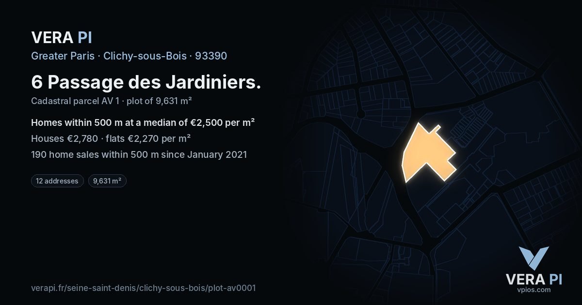 6 Passage des Jardiniers, Clichy-sous-Bois at night – the plot lit, the parcels around coloured by the prices near them