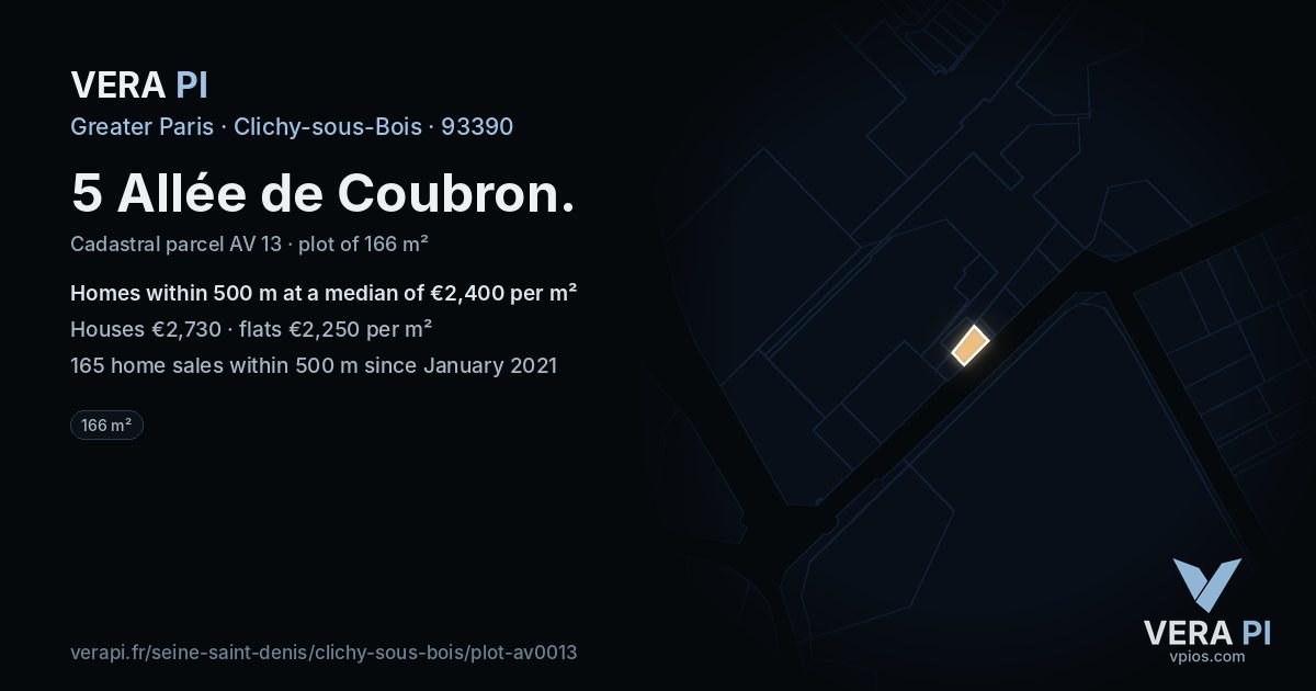 5 Allée de Coubron, Clichy-sous-Bois at night – the plot lit, the parcels around coloured by the prices near them