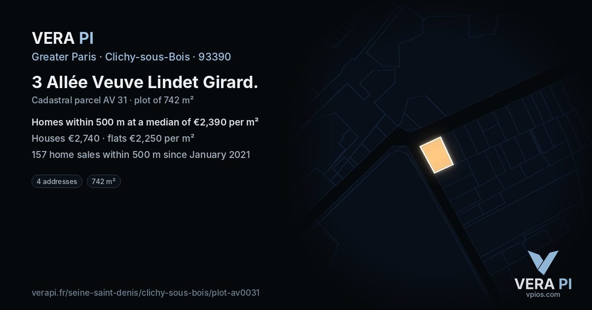 3 Allée Veuve Lindet Girard, Clichy-sous-Bois at night – the plot lit, the parcels around coloured by the prices near them