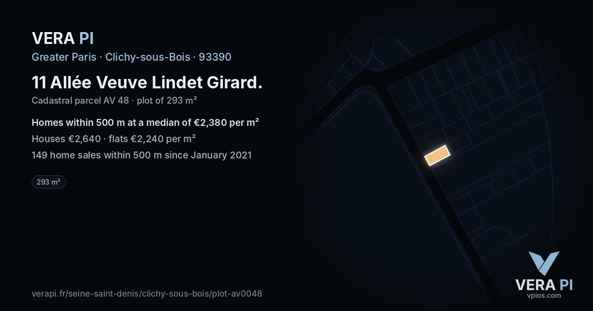 11 Allée Veuve Lindet Girard, Clichy-sous-Bois at night – the plot lit, the parcels around coloured by the prices near them