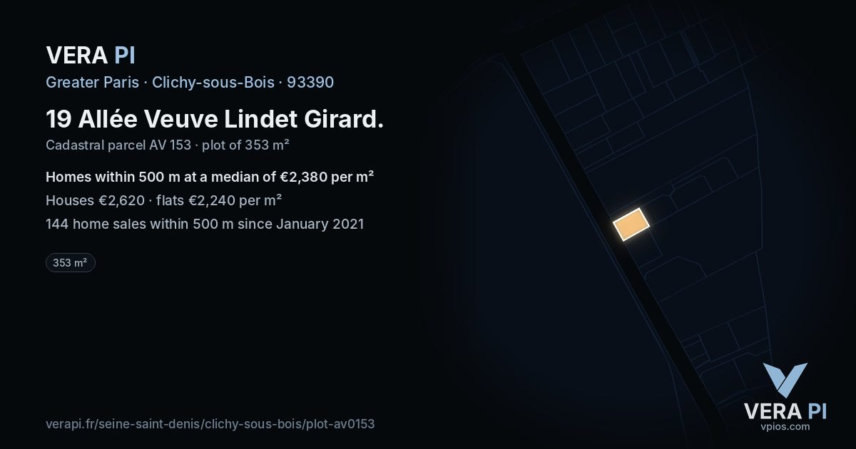 19 Allée Veuve Lindet Girard, Clichy-sous-Bois at night – the plot lit, the parcels around coloured by the prices near them