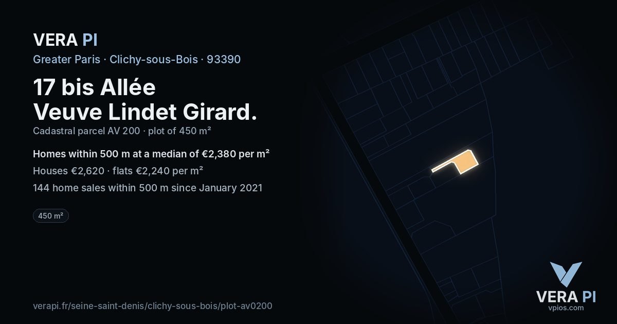 17 bis Allée Veuve Lindet Girard, Clichy-sous-Bois at night – the plot lit, the parcels around coloured by the prices near them