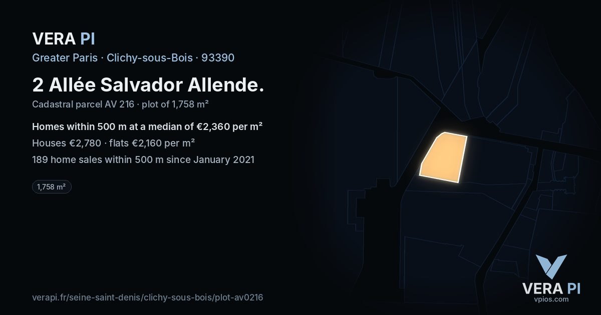 2 Allée Salvador Allende, Clichy-sous-Bois at night – the plot lit, the parcels around coloured by the prices near them