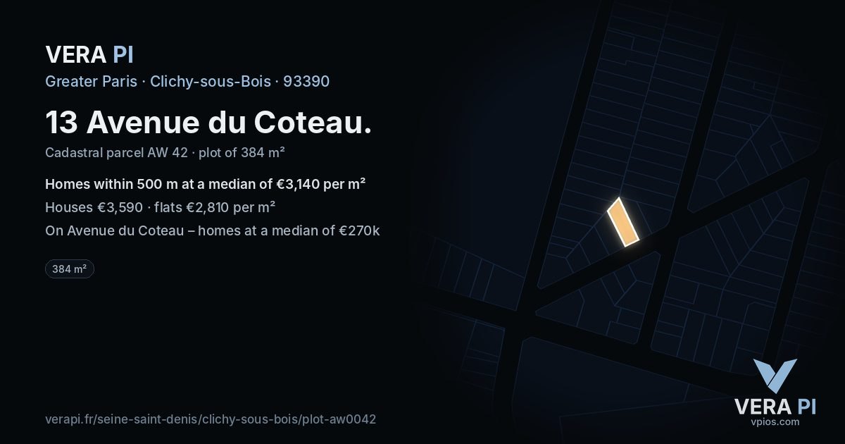 13 Avenue du Coteau, Clichy-sous-Bois at night – the plot lit, the parcels around coloured by the prices near them