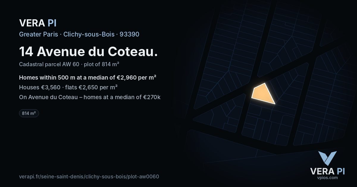 14 Avenue du Coteau, Clichy-sous-Bois at night – the plot lit, the parcels around coloured by the prices near them