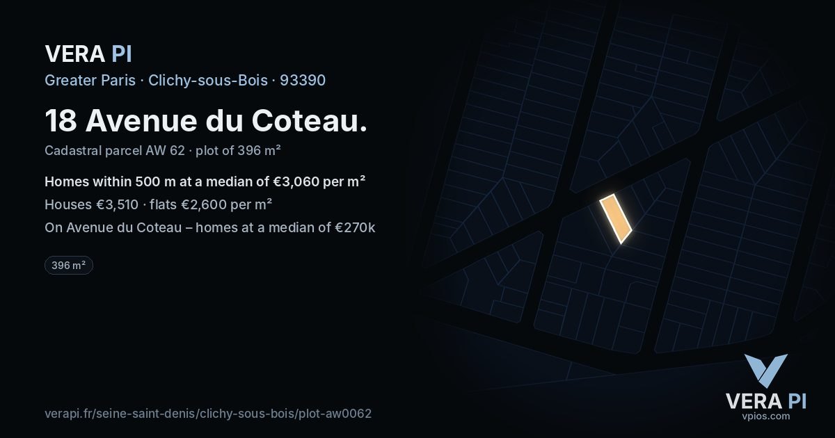 18 Avenue du Coteau, Clichy-sous-Bois at night – the plot lit, the parcels around coloured by the prices near them